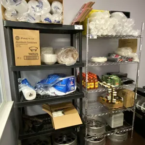 2 STORAGE SHELVES AND CONTENTS
