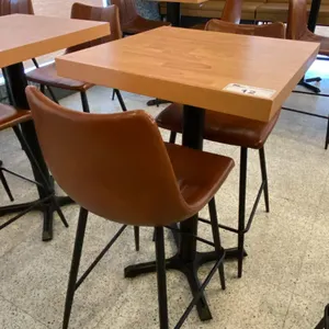 SMALL COUNTER HEIGHT BAR/BISTRO TABLE WITH 2 BROWN LEATHER UPHOLSTERED CHAIRS -