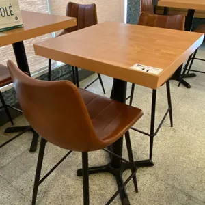 SMALL COUNTER HEIGHT BAR/BISTRO TABLE WITH 2 BROWN LEATHER UPHOLSTERED CHAIRS -