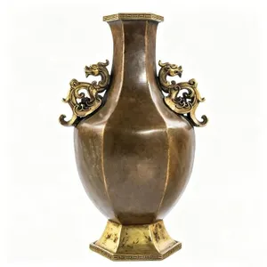 PARCEL-GILT BRONZE HEXAGONAL 'DRAGON' VASE