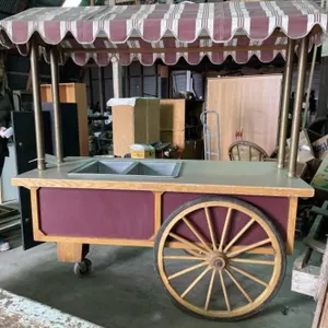 Vintage Style Wooden Vendor Cart W/ Awning &