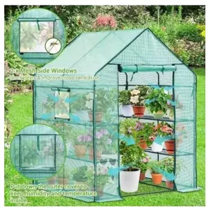 FCLÂ Walk-In Greenhouse 56in x 56in x 77in with PE Cover and Zipper Front Roll-Up Access