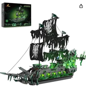 JMBricklayer Pirate Ship Building Blocks Sets with Lights, Ghost Ship Flying Dutchman Model Ship Boa