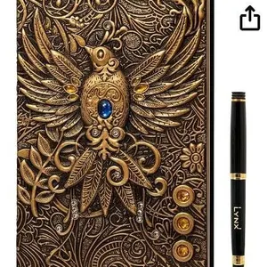 DND Notebook / Journal, Unique 200 Page Book with 3D Gold Phoenix Embossed Faux Leather Cover with P