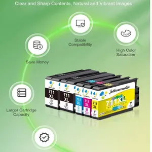 Jettruemedia 711XL Ink Cartridges, High Yield, 5-Pack (2 Black, C/M/Y)