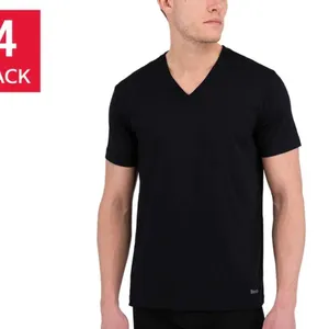 Kenneth Cole 4-Pack Cotton Stretch V-Neck T-Shirts, Size S/P, Black