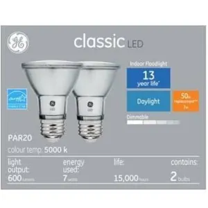 Lot of 2 - GE Classic LED PAR20 Indoor Floodlight Bulbs, 2-Pack, 5000K Daylight