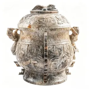CHINESE JADE ARCHAIC STYLE 'TAOTIE' LIDDED VESSEL