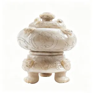 CARVED 'CHICKEN-BONE' WHITE HARDSTONE CENSER