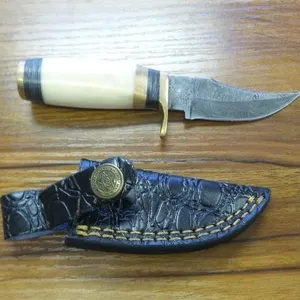 New Fixed Blade Knife w/ Bone Handle & Sheath