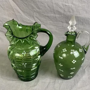 Green Glass Pitcher & Decanter
