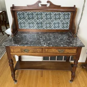 Antique Marble Top Washstand w Tiled Back
