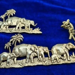 3 Gold Tone Africain Elephant & Zebra Brooches
