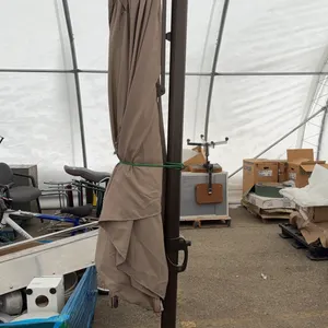 Freestanding Cantilever Patio Umbrella w/ Cross Base (Taupe Canopy)