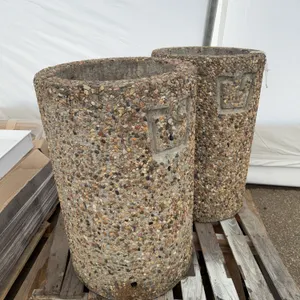 Heavy Exposed‑Aggregate Concrete Waste Receptacle Bases / Planters