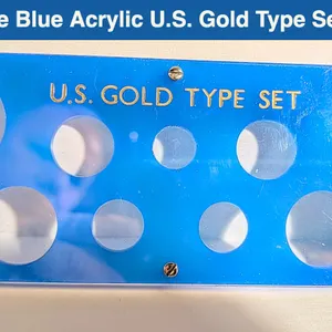 Vintage Blue Acrylic U.S. Gold Type Set Coin Holder