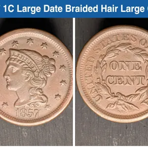 1857 1C Large Date Braided Hair Large Cent Coin