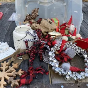 Tote with Lid Full of Holiday Decor