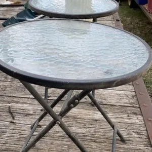 2 - Folding Glass Top Patio Side Tables