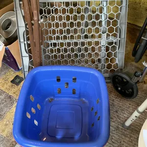 Plastic Storage Bin and Baby Gate