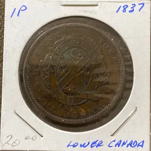 1837 Lower Canada One Penny Bank Token