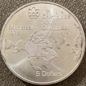 1976 Montreal Olympics $5 Coin 92.5% Silver 0.7227 Troy Ounces