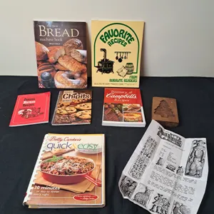 Assorted Cookbooks & Cookie Board
