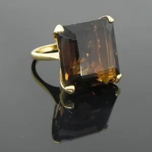 18KT GOLD RING SMOKEY TOPAZ STONE INSERT 13.91g