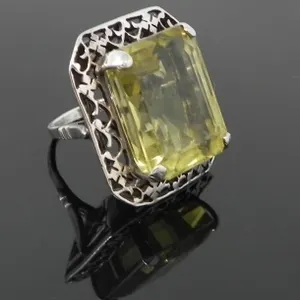EMERALD CUT NATURAL QUARTZ & SILVER RING 13.30g