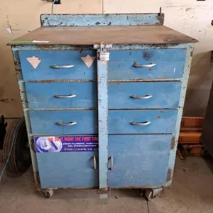 Blue 6 drawer 2 door work cabinet on casters