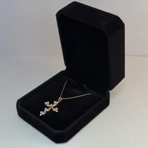 New 18K Gold Plated 32.0mm Diamond Cross Necklace