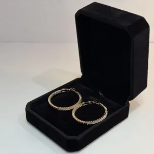 New 18K Gold Plated 33.0mm Diamond Hoop Earrings