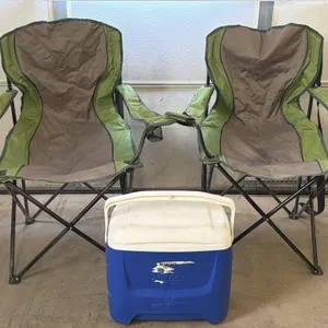 (2) Coleman Folding Lawn Chairs and Cooler