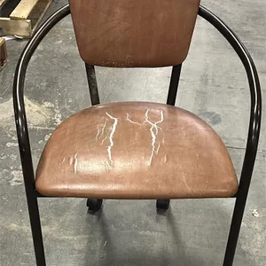 Black Metal Framed Mid-Back Rolling Brown Chair