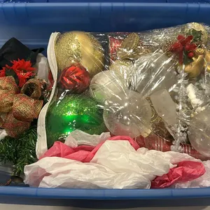 Bin of Christmas Decorations