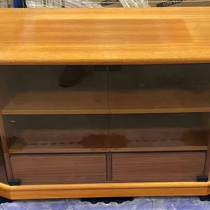 Modern Teak and Smoked Glass Rolling Media Stand