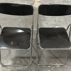 2Pack Black Plastic Seat Steel Frame FoldingChairs