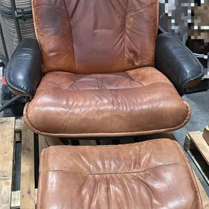 TwoTone Leather Upholstery Swivel Chair&Foot Stool