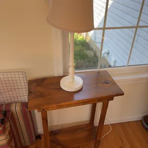 Two Pine Stands and Table Lamp