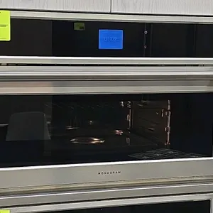 2021 Monogram ZMB9032SN1SS built-in convection steam oven. Features stainless steel finish, digital display, wire rack, and stainless steel pans. 30"W