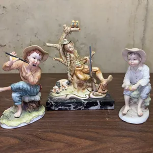 Lefton China Tom Sawyer and Huckleberry Boy Fishing Figurines and Sleeping Hunter Figurine
