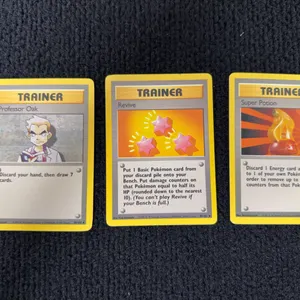 1999 Pokemon Base set #87 Professor Oak; #89 Revie; #90 Super Potion- Trainers