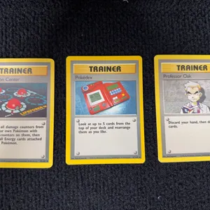 1999 Pokemon Base set #87 Pokemon Center; #88 Pokedex; #87 Professor Oak- Trainers