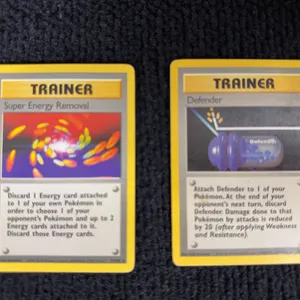 1999 Pokemon Base set #79 Super Energy Removal; # 80 Defender - Trainers