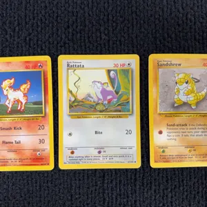 1999 Pokemon Base set  # 60 Ponyta; #61 Rattata; #62 Sandshrew