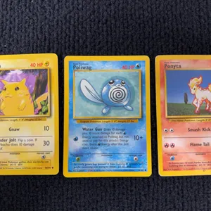 1999 Pokemon Base set #58 Pikachu; #59 Poliwag; # 60 Ponyta