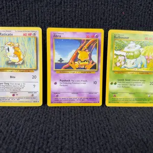 1999 Pokemon Base set  #40 Raticate; #43 Abra; #44 Bulbasaur