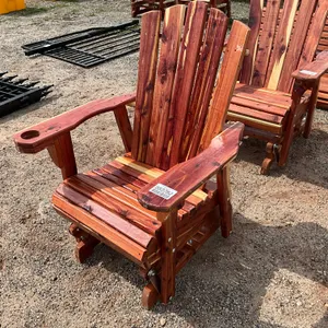 TEAKWOOD GLIDER CHAIR, W/ CUP HOLDER