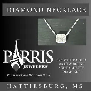 14K WHITE GOLD AND DIAMOND BAGUETTE NECKLACE