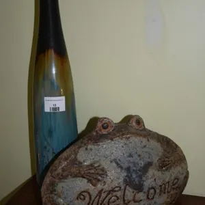 Concrete or Terracotta Welcome Frogs and a 20 Inch Vase